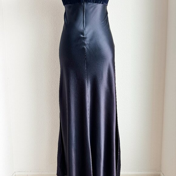 VINTAGE MIDNIGHT BLUE VELVET AND SATIN DRESS - Picture 8 of 8